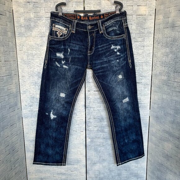 Rock Revival Other - Rock Revival Lowry Rlxd St 17 Blue Denim Dark Wash Distressed sz 36